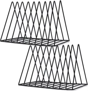 2 Pack 9 Slot Black Iron Wire Magazine Holder, Desktop File Sorter Organizer Triangle Bookshelf Decor for Home Office