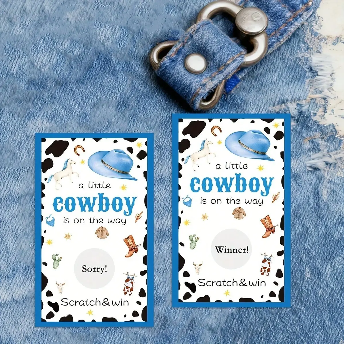 40Pcs Cowboy Baby Shower Scratch Off Cards A Little Cowboy is On The Way Scratch Off Game Win Western Cowboy Theme Party Scratch Off Cards Baby Shower Party Supplies (Cowboy Style)