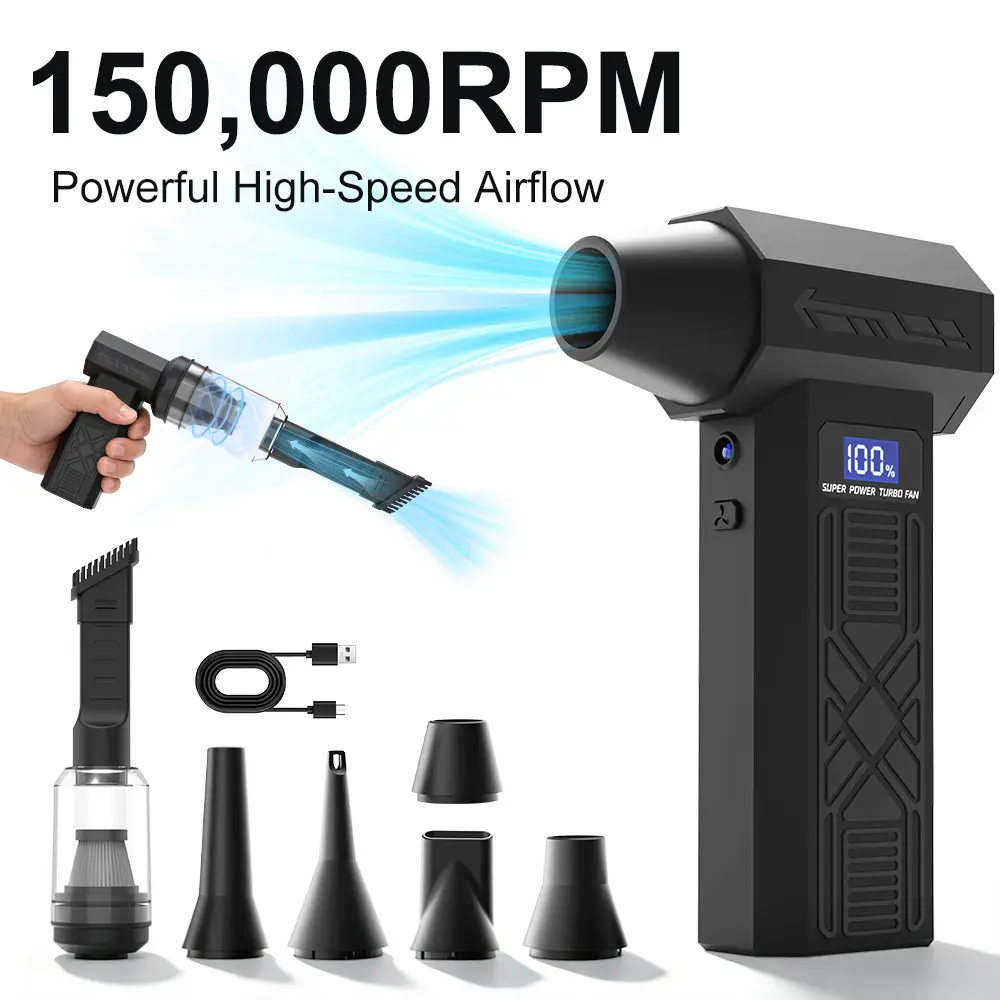 Cordless Turbo Jet Blower High-Speed Electric Air Duster, USB Rechargeable Portable Air Blower for Computer & Keyboard Cleaning, Car Detailing, Skateboard Maintenance, Leaf & Light Snow Removal