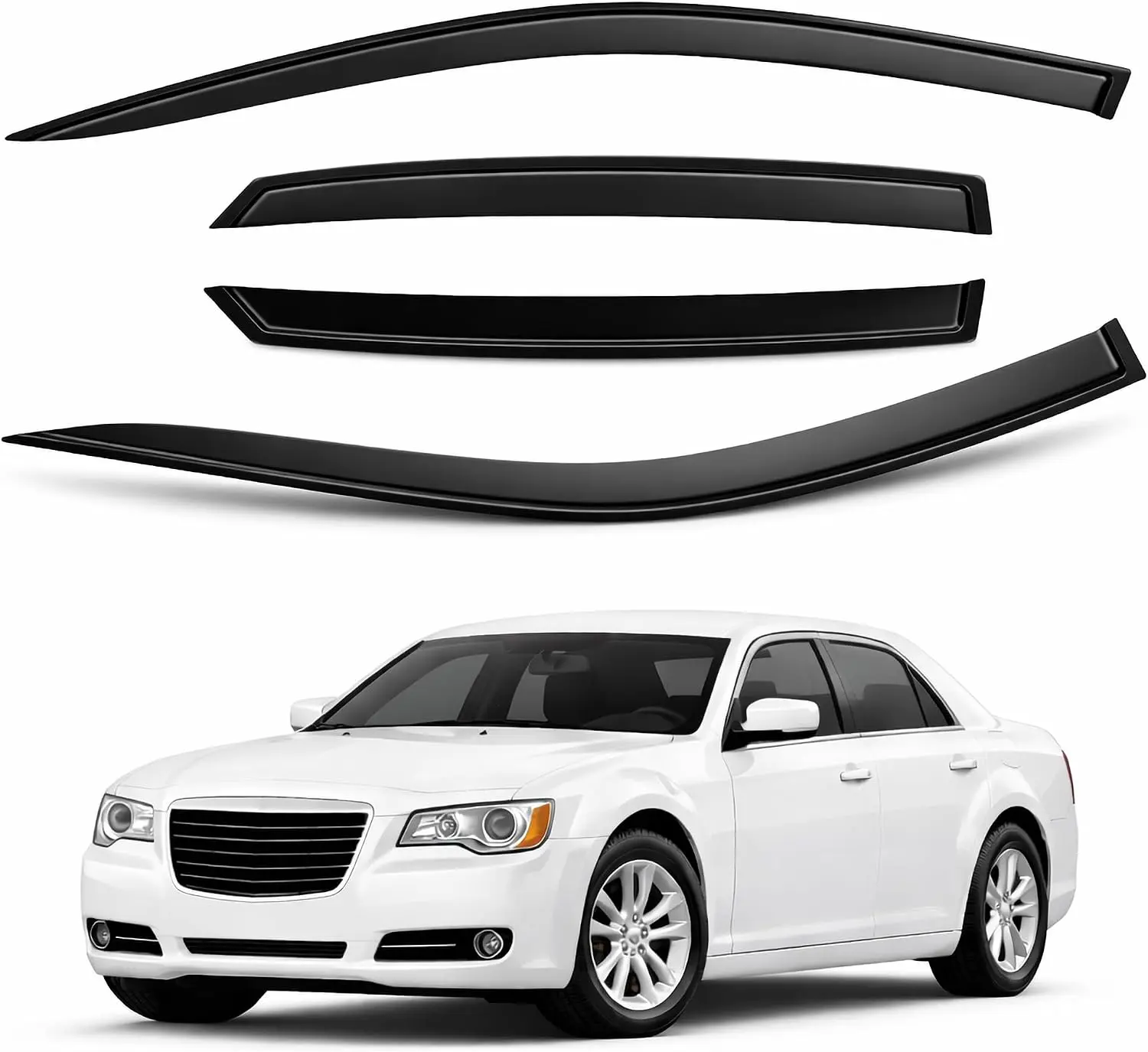 Outside Mount Rain Guards for Chrysler 300 Sedan 2005-2010, Tape-On Window Visors, Window Deflectors, Dark Smoke Vent Shades, 4PCS - WV2M-087
