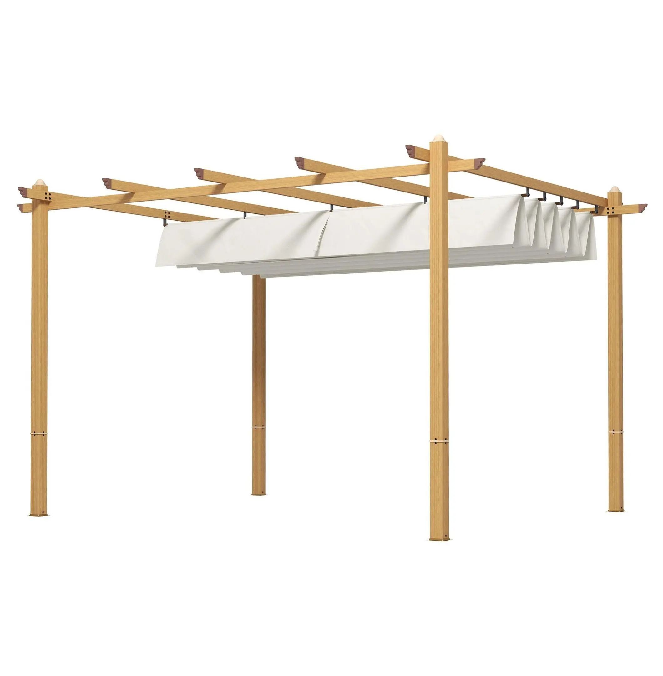 10x13 Retractable Pergola Canopy - Aluminum Patio Pergola Sun Shade for Garden, Backyard, Deck - Cream Wood Grain Finish Default Title