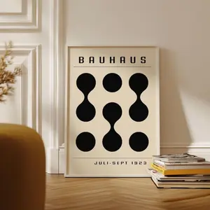 Bauhaus Wall Art Poster Print, Large Beige Maximalist Decor Gallery Wall Set Minimalist Modern Wall Art Mid Century Modern Bauhaus Print