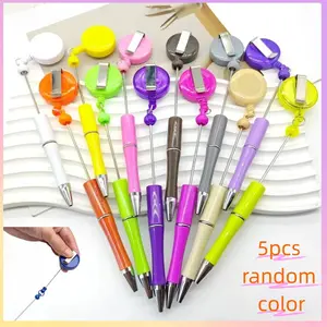5pcs Hanging Retractable Ballpoint Pens, DIY Beaded Pen Set, Ink Rollerball Pens for Nurses Teachers Office Supplies