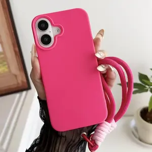 Solid Color Phone Case with Lanyard, Anti-fall Phone Protective Cover, Decorative Phone Accessory Compatible with iPhone Series
