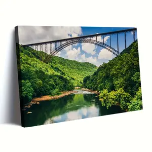 Artistic Framed Nature Scene Photo with Pine Wood Frame & Bridge Motif - Modern Home Decoration, Room Decorations for Living Room, Bedroom Posters & Prints Ornament