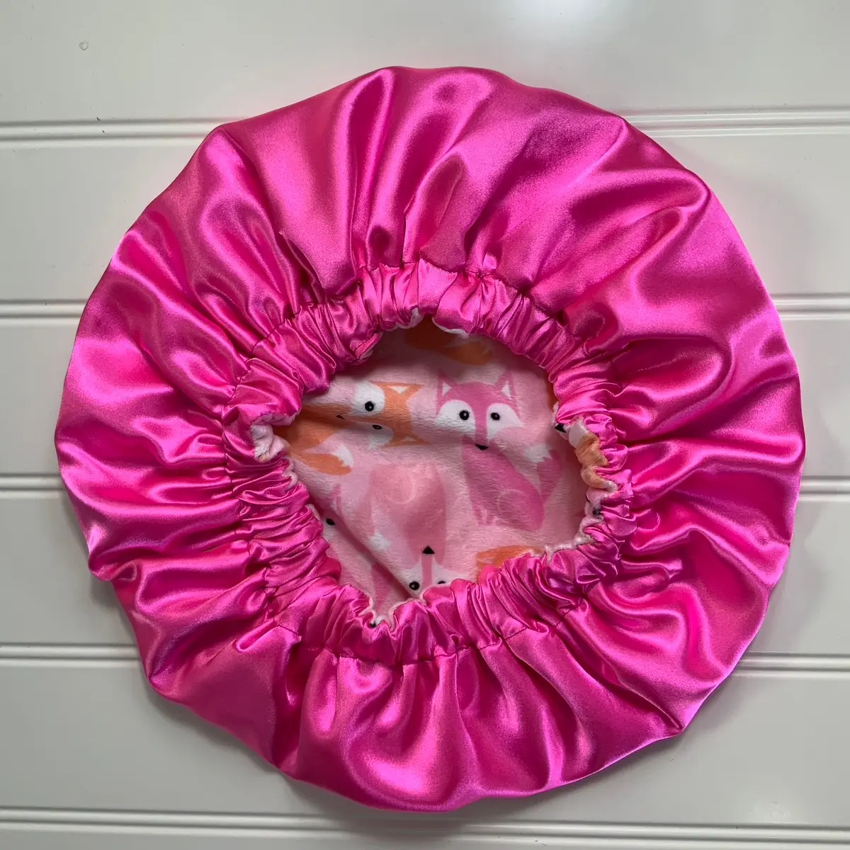 Foxes On Pink Electric Pink Satin Lined Cuddle Bonnet