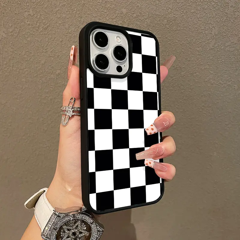 Adorable Magnetic Case for iPhone11/12/13/14/15/16/17/promax Checkerboard Pattern MagSafe Compatible, Lightweight, Anti-Fall | Girly & Chic Style