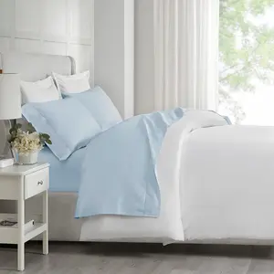 Madison Park MP20-8229 90 x 102 x 0.13 in. 500 Thread Count Egyptian Cotton Deep Pocket Sheet Set, Blue - Queen Size, Flat Sheet, Fitted Sheets