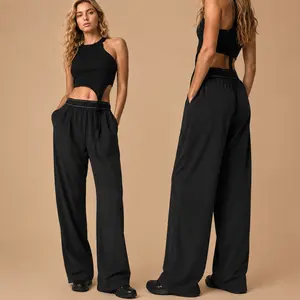 Women’s High Waisted Wide Leg Lounge Pants with Pockets – Lightweight Stretch Casual Yoga Workout Travel Pants