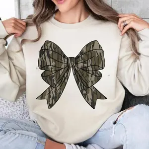 Coquette Camo Bow Sweatshirt T-Shirt Hoodie, Camo Coquette Bow Duck Hunting Sweatshirt, Bottomland Camo Shirt, Camouflage Shirts, Camo Girls Shirt, Women's Hunting Tee, Wife Hunting Shirt, Dove Hunting Duck Hunting Shirt for Women, Full Color