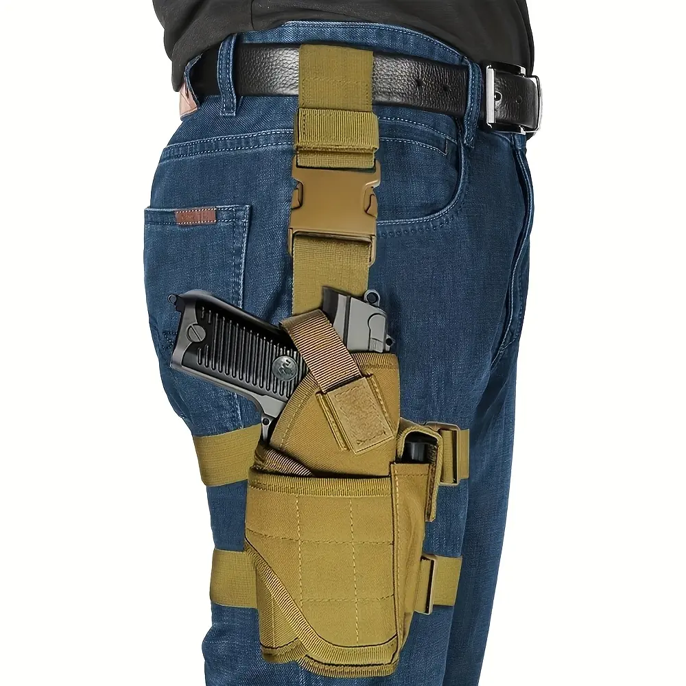 Unisex Right-Side Universal Leg Holster with Magazine Pouch, Adjustable Shoulder Strap, Tactical Equipment, Quick Access Portable Gun Accessory for Adult Hunting Concealment, Outdoor Activities, Portable Gun Accessories