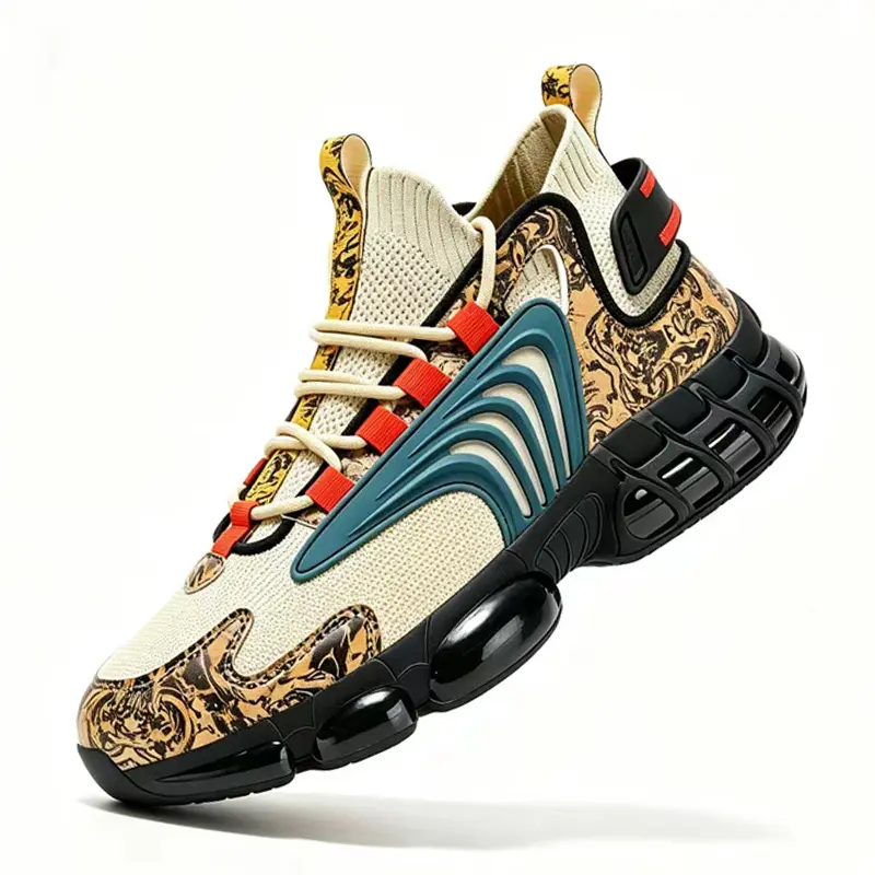 Men's High Top Fashion Sneakers Breathable Mesh Marble Pattern Chunky Blade Sole Walking Shoes Blade Cushioning Sneakers Breathable Mesh Sock Upper Chunky Marble Print Casual Shoes