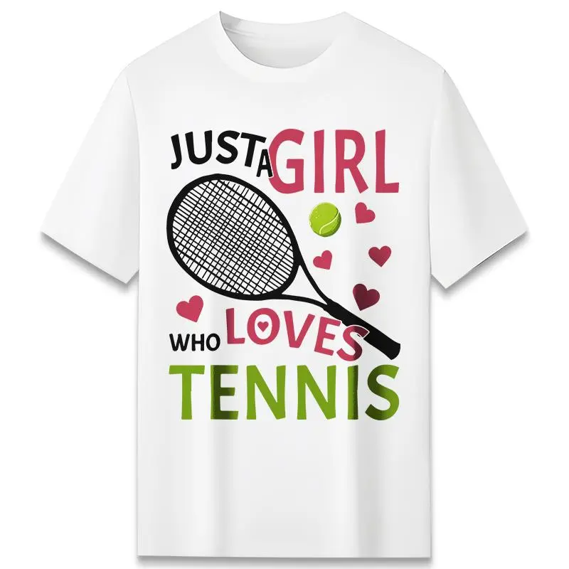 "Just A Girl Who Loves Tennis" Graphic Tee - Sporty Casual Shirt for Tennis Fans