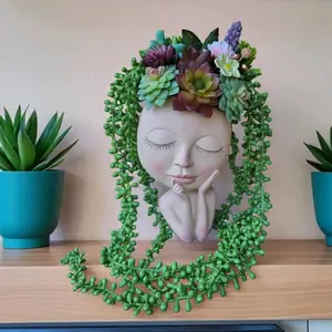 Head Planter Lady Head Planter Indoor Outdoor Succulent Arrangement Shelf Decor Table Top Ornament Housewarming Gift Special Occasions