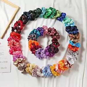 LEFGODY Stylish Silk Satin Round Scrunchies - Satin Bow Design Hair Ties, Plain Random-Color Ponytail Holders for Women's Hairstyling