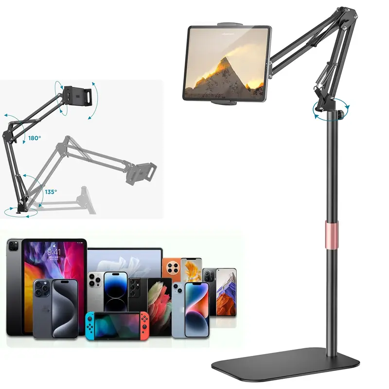Tablet Floor Stand, Overhead Tablet Mount Adjustable Stand Holder, Bed Phone Holder Compatible With For iPhone iPad Pro Air Mini/Samsung Tab/Kindle/E-Readers or Other 4.7~11 inch Screen Devices