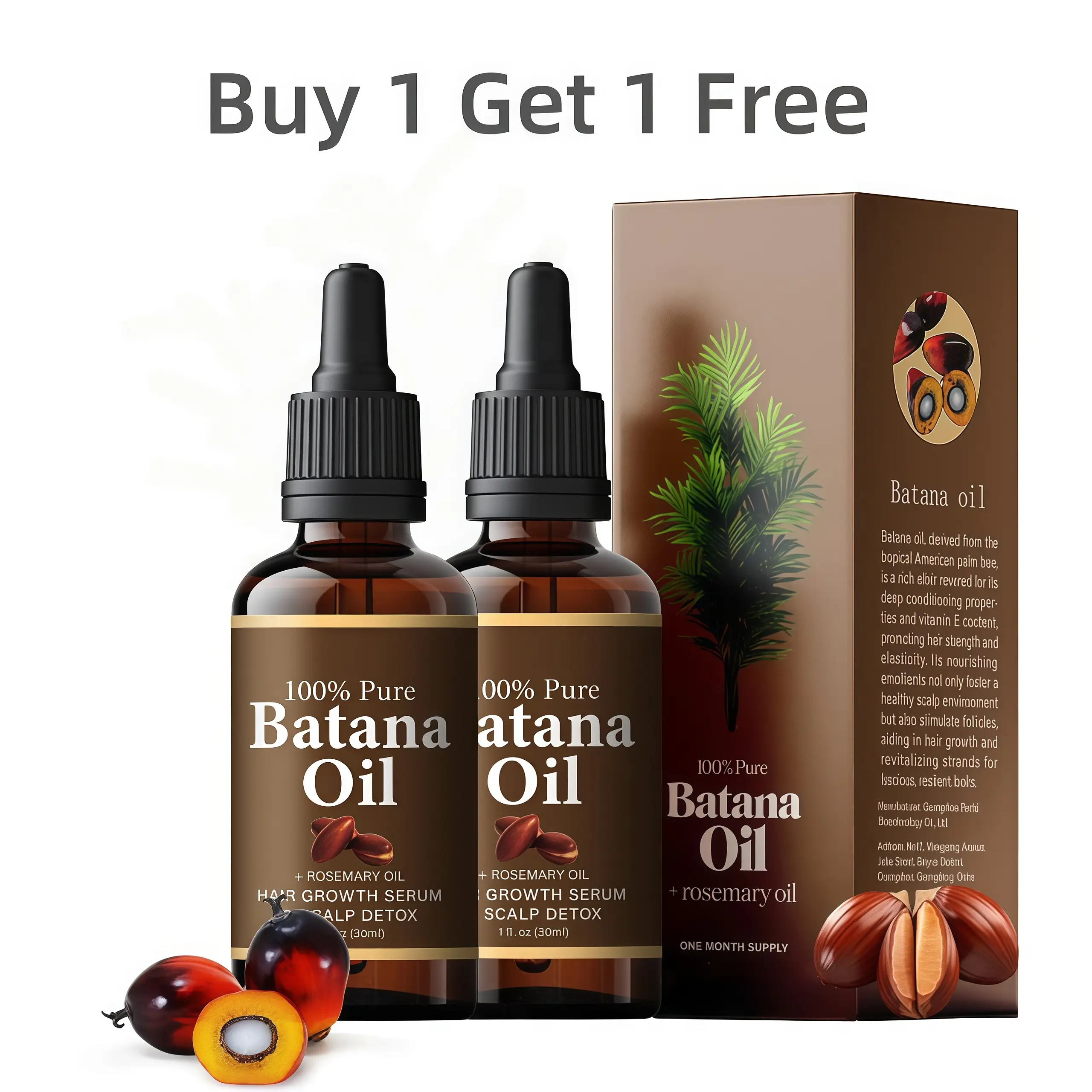 Batana Oil,Strong & Healthy Hair, Make HairLonger Fuller Thicker, Organic Batana Oil withRosemary,Organic Rosemary Oil Vitamin ENourish Scalp,for All Hair Types