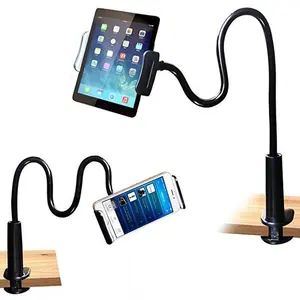 Gooseneck Cell Phone Holder, Universal 360 Flexible Phone Stand Lazy Bracket Mount, Adjustable Overhead Long Arms Clamp for Phone 17 16 15 14 13 Pro Xs Max XR X 8 7 6 6s Plus and Other 4.5~12'' Device (Black)
