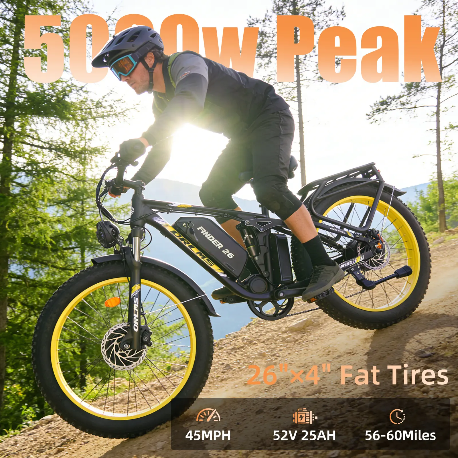 【SMLRO--V3】4000W Peak Dual Motor 60V 25AH Lithium Battery 26"×4" Fat Tires Shimano 7-Speed 45MPH Electric Mountain Bike ebike electric bikes for adults, High Speed, 160-220Cm, 45 Mph Top