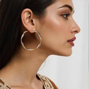 Sliver/Gold Twist Hoop Earrings Sparkly Prom Big Circle Punk Hoop Earrings Fashionable Ear Decorative for Women Daily Wear Party Prom Dress Jewelry Gifts