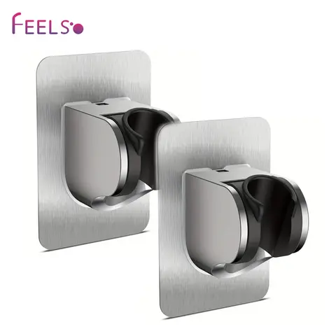 FEELSO 1/2pcs Self-Adhesive Wall-Mount Handheld Shower Head Holder, ABS Plastic Chrome-Resist Bracket with Multi-Angle Adjustable Metal Panel, No-Drill Waterproof Fit for RV Bathroom, Sturdy for Marble/Ceramic Tiles, Easy Installation