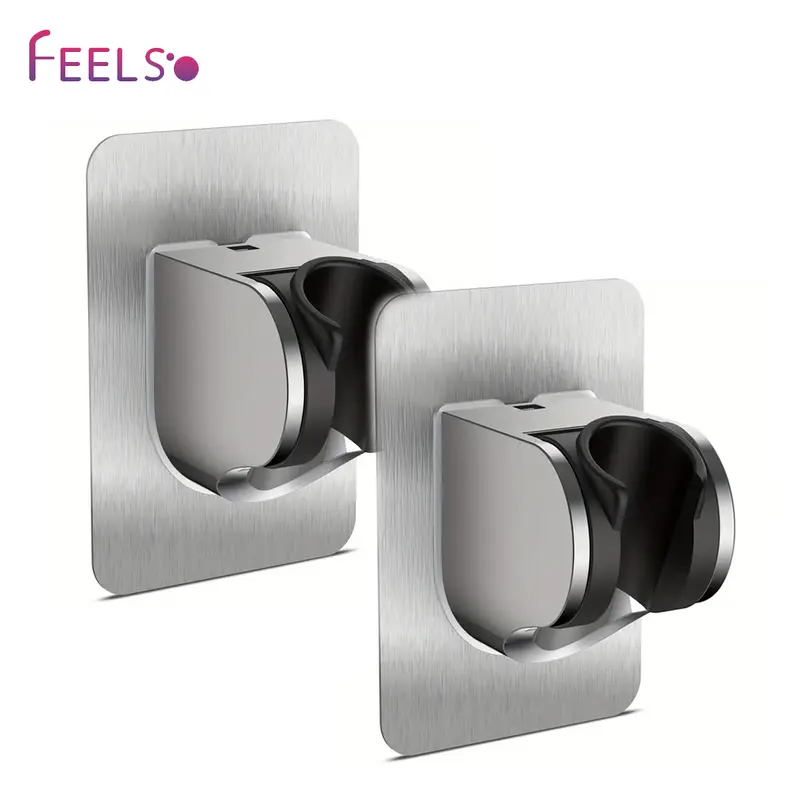 FEELSO 1/2pcs Self-Adhesive Wall-Mount Handheld Shower Head Holder, ABS Plastic Chrome-Resist Bracket with Multi-Angle Adjustable Metal Panel, No-Drill Waterproof Fit for RV Bathroom, Sturdy for Marble/Ceramic Tiles, Easy Installation