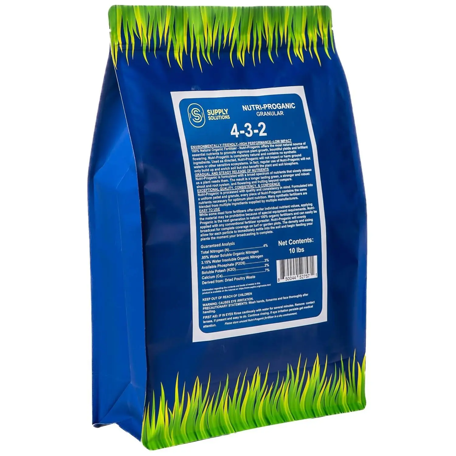 Supply Solutions 4-3-2 Nutri-Proganic Granular Fertilizer 10 Pounds - Slow Release for Vegetables, Fruit Trees & House Plants - Organic-Based Soil Nourishment
