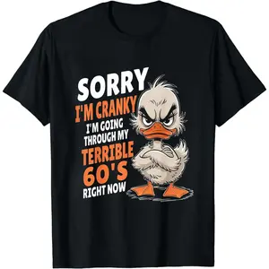 Vintage Retro Graphic T-Shirt - Funny Grumpy Duck Design with "Sorry I'm Cranky" Slogan - Soft Cotton Crew Neck Tee for Casual, Parties & Casual Attire - Shirt with Text - Machine Washable, Duck T Shirt