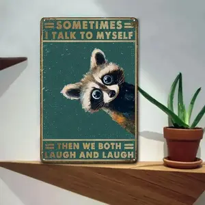 ironFunny Raccoon Vintage Metal Sign- "Sometimes I Talk to Myself" Whimsical Wall Art, Suitable for Home, Bar, Garden or Patio Decoration- 8x12 Inch Rustic Tin Sign, Fun Design, Indoor/Outdoor Use Hand