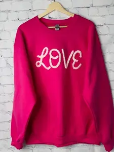 Embroidery yarn sweatshirt | Cotton | Casual | Pink |Custom made | Oversized | Team spirit | Chenille yarn | Soft | Crewneck | Eagles | LOVE | Chenille yarn | Embroidery | Cheer mom Cotton Casual Plain