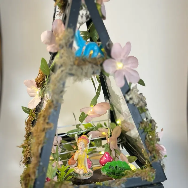 Enchanted Fairy Home triangle lantern with floral lights home and garden decor