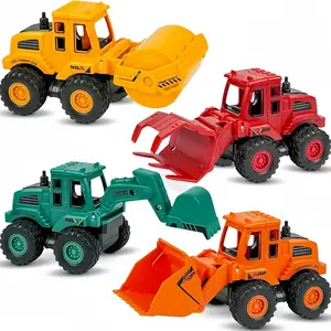 Building Toys for 3-Year-Old Boys and Girls, Friction-Powered Construction Truck Toy Set, Excavator, Bulldozer, Road Roller, 4-Piece Colorful Set