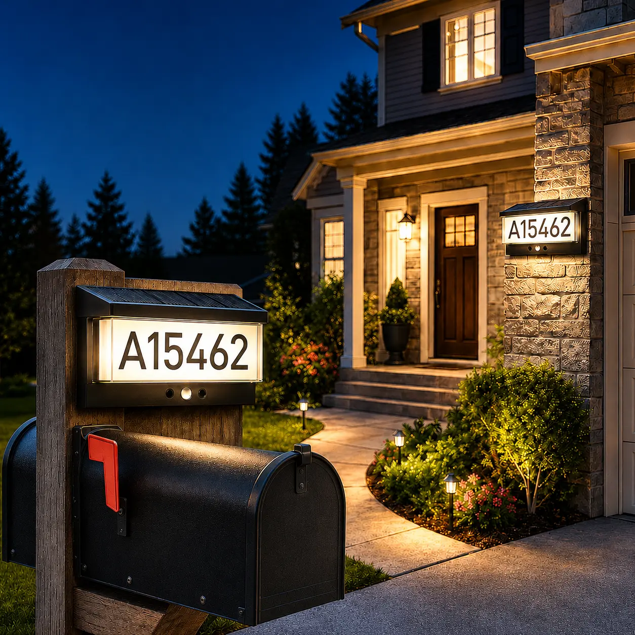 Solar Address Sign, Lighted Address Numbers Outdoor Waterproof, Illuminated LED Address Plaque, House Numbers for Outside, Grey