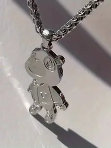 Stainless Steel Bear Pendant Necklace, Cool Hip Hop Jewelry, Party Accessory, Unique Design, Fashionable Men's Necklaces