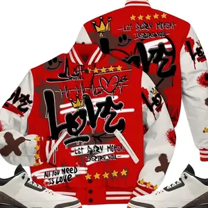 World's Best Dad 3s Outfit Varsity Jacket, Happy Love Beats Graffiti Streetwear neaker Matching Shirts