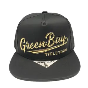Green Bay Matte PU Snapback cap by Zion-Black Eagle  Color: Black, Gold  100% Polyester  Made in China