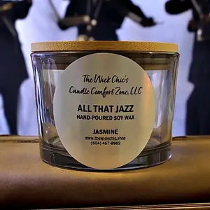 The Wick Chic's Candle Comfort Zone, LLC Soy Wax Candle - All That Jazz - Jasmine Scent - Ornaments, Decor