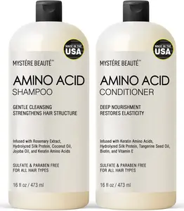 Amino Acid Shampoo and Conditioner Set for All Hair Types | Nourishing Amino Acid Hair Shampoo with Vitamin E & Jojoba Oil for Frizz Control & Shine Moisturizing Amino Acid Conditioner - 16 fl oz each