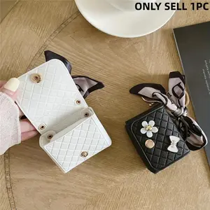 Fashion Artificial Leather Coin Purse Bags, Keychain Earphone Case for AirPods 1/ 2/ 3/ 4, Universal Headphone Bag, Audio