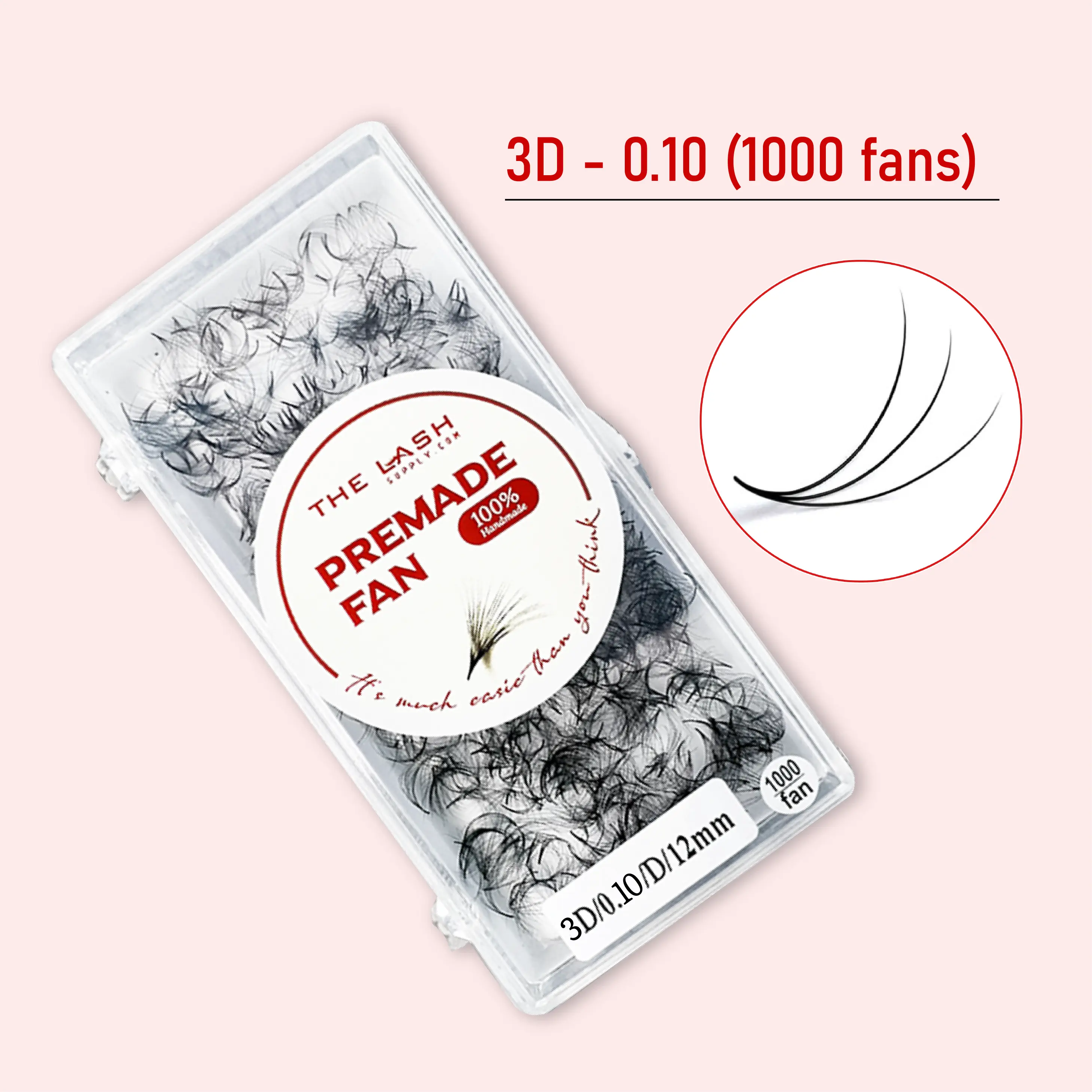 3D PBT Material Premade Volume Lash Extensions for Makeup Artists, 1000 Thin 0.10mm Soft Fans per Box, C-Curl & D-Curl, 8-16mm Mixed Lengths