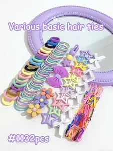 1132 pcs Women's hair accessory set, basic hair ties and small elastics, gentle and not harmful to the scalp, cartoon hair clips, duckbill clips, bow hair clips, suitable for various hairstyles, meeting multiple daily hair styling needs