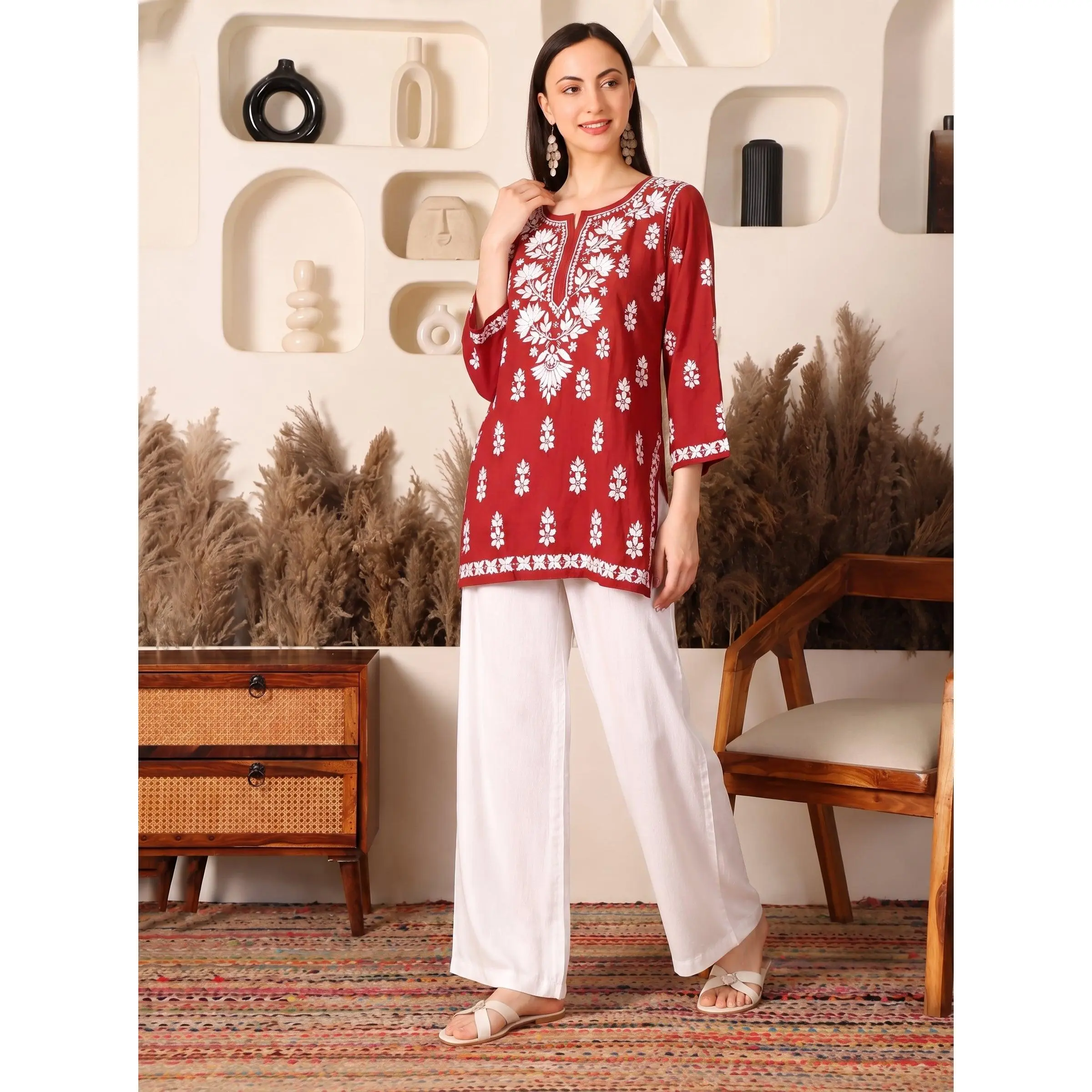 Ghaara Modal Red Chikankari Kurta