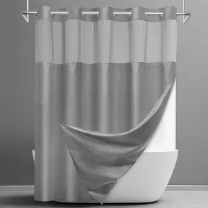 No Hook Shower Curtain Set with Snap-In Waterproof Liner, Waffle Fabric Hotel Style for Easy Bathroom Setup