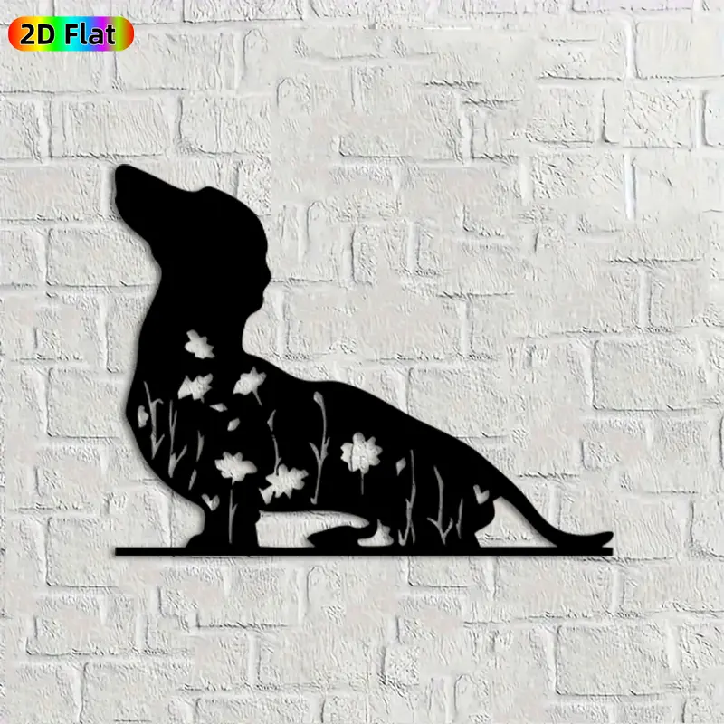 1pc Dachshund with Floral Metal Wall Art,Charming Dachshund Statue Mural,Ideal Gift for Easter,Valentine's Day,Rust-Resistant Metal Wall Decor Wall Sculptures,Perfect for Garden Fence & Living Room Wall,Pet & Floral Decor Enthusiasts