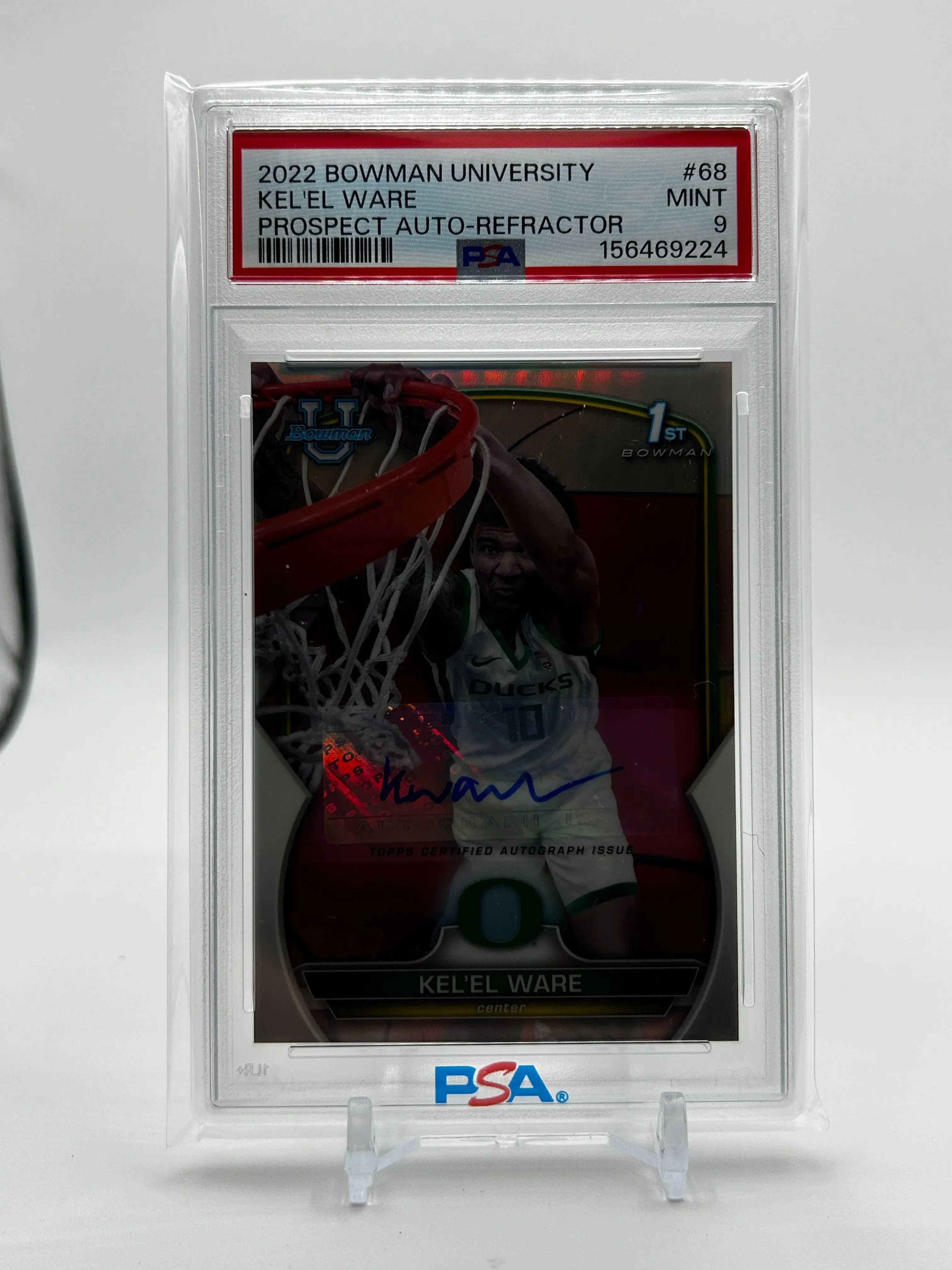 2022-23 Bowman University Chrome Kel'El Ware Propsect Refractor Auto /499 PSA 9