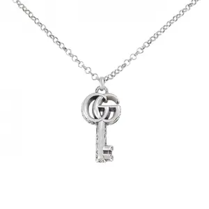 Pre-owned GUCCI Sterling Silver 925 (Ag925) Small Leather Goods Double G Key 925 Silver Necklace