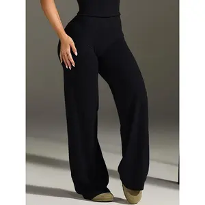 Waist Straight Leg Loose Yoga Pants, Slimming Fitness Outdoor Long Trousers, Comfortable Workout Wear Women