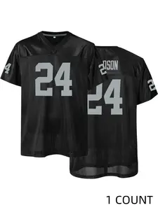 Men's Letter & Number Embroidery V Neck American Football Jersey Shirts, Loose Breathable Short Sleeve Football Top, Casual Sports Top for Street Hip-hop, Clothing