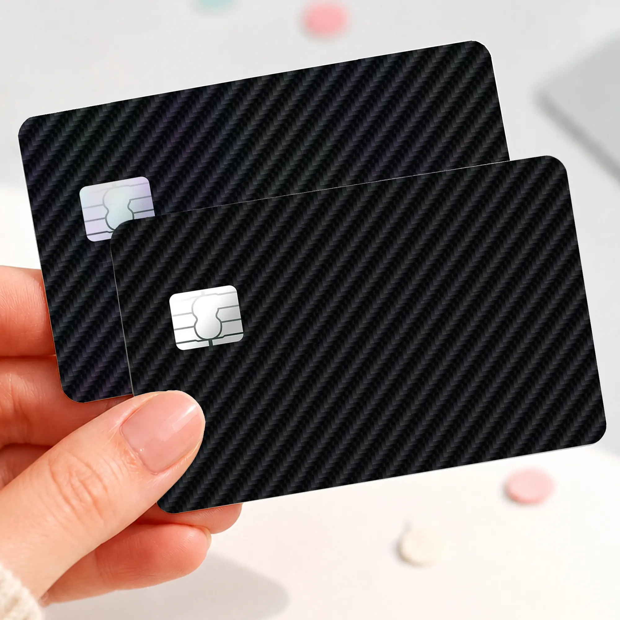 Black Carbon Fiber Card Skin Sticker, Luxury Textured Debit Credit Card Cover, Sleek Bank Card Decal, Easy Apply Wallet Accessory