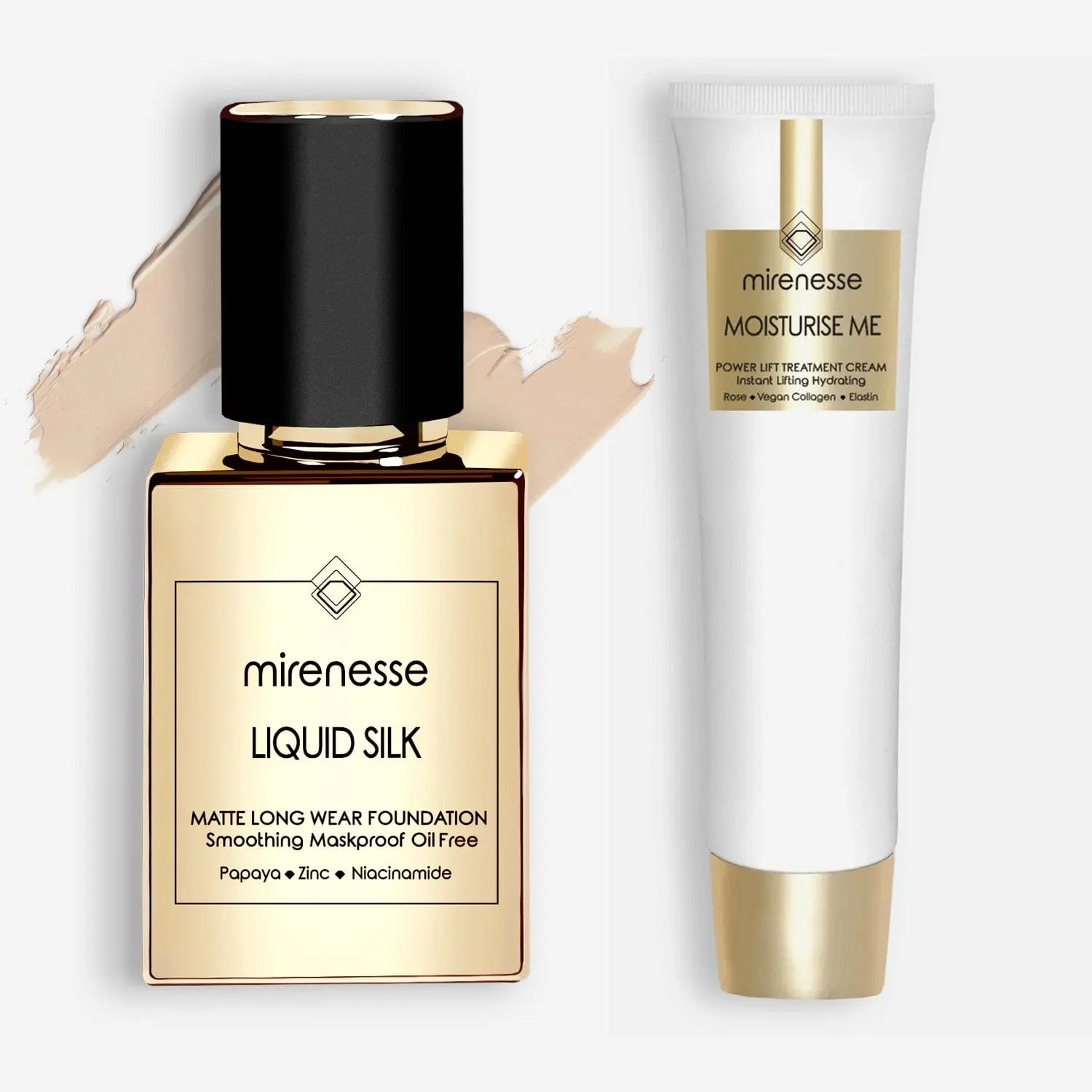 Mirenesse Liquid Silk Matte Foundation  +  Power Lift Treatment Cream 2pce Kit SPF25 Full Cover Flawless Makeup Cosmetic